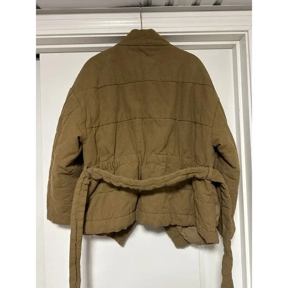 545, Women's Quilted Wrap Coat/Jacket, Khaki Green, Size Small - Picture 5 of 8